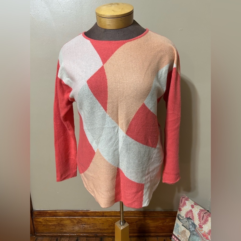 Charter Club Size S Geometric Print 100% Cashmere Pullover Sweater